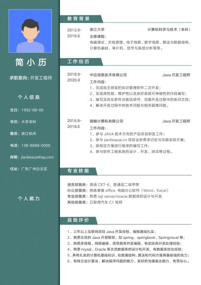 JAVA程序员开发工程师求职简历
