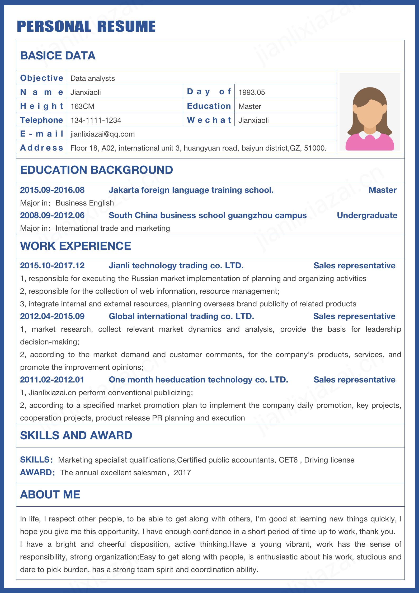 外企数据分析岗英文求职简历模板