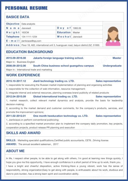 外企数据分析岗英文求职简历免费下载