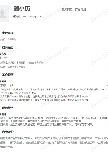 简约线条产品策划产品运营产品经理简历