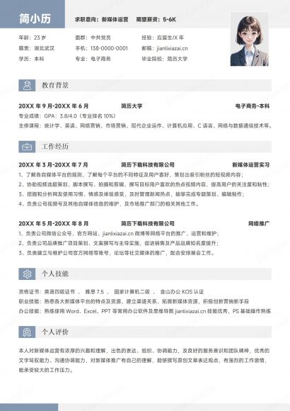 白色新媒体运营新媒体后期剪辑简历