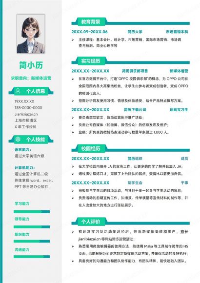 新媒体运营绿色清新新媒体简历